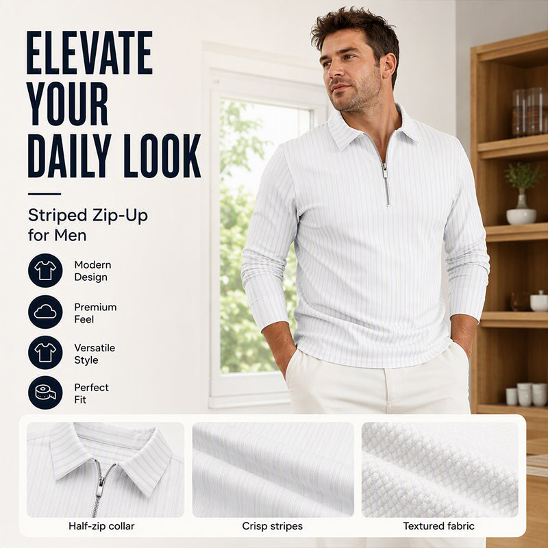 ⌛Limited-Time Offer-Men's Casual Quarter-Zip Striped Shirt