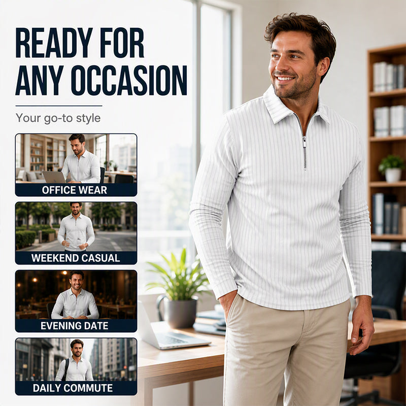 ⌛Limited-Time Offer-Men's Casual Quarter-Zip Striped Shirt