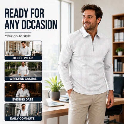 ⌛Limited-Time Offer-Men's Casual Quarter-Zip Striped Shirt