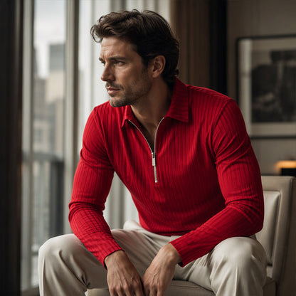 ⌛Limited-Time Offer-Men's Casual Quarter-Zip Striped Shirt