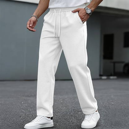 ✨ Easy Everyday Comfort | Men's Waffle-Knit Drawstring Straight-Leg Pants