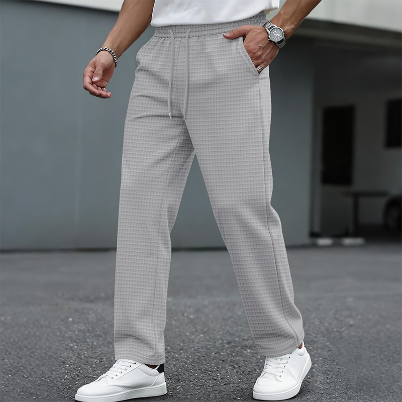 ✨ Easy Everyday Comfort | Men's Waffle-Knit Drawstring Straight-Leg Pants