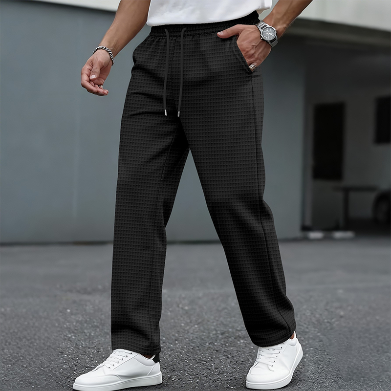 ✨ Easy Everyday Comfort | Men's Waffle-Knit Drawstring Straight-Leg Pants