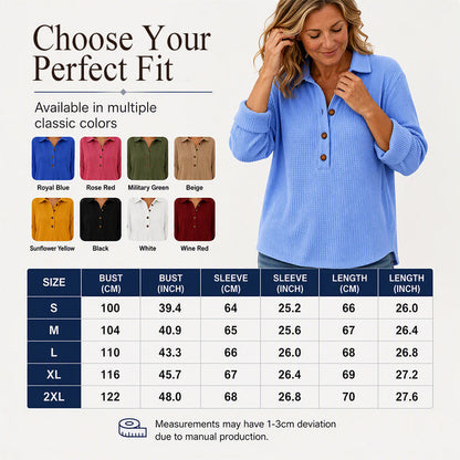 ✨ Easy Everyday Comfort | Women's Waffle-Knit Henley Long-Sleeve Top
