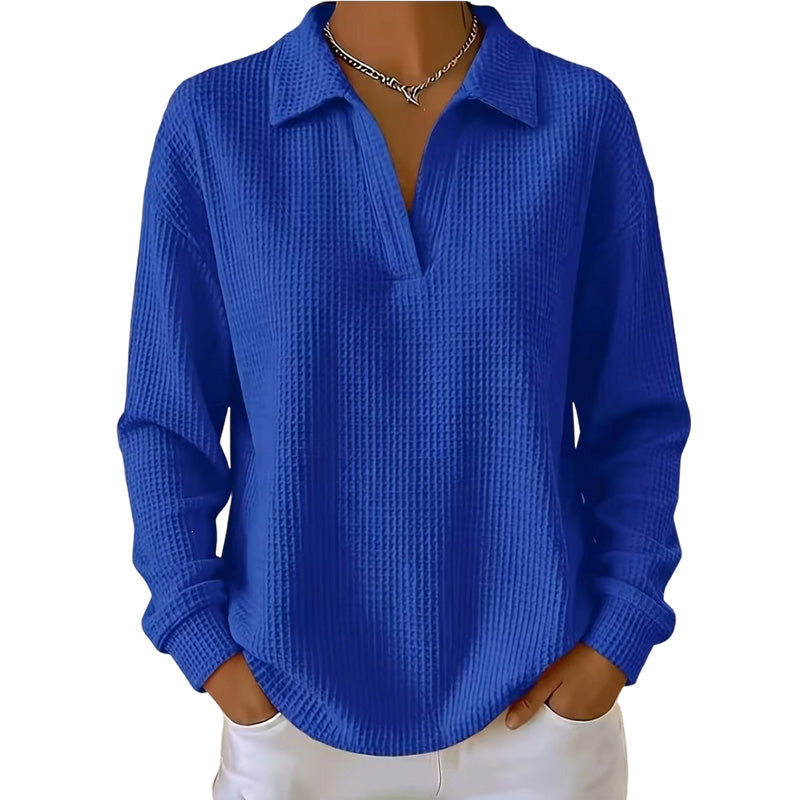 ✨ Textured Comfort | Women's Waffle-Knit V-Neck Relaxed-Fit Top