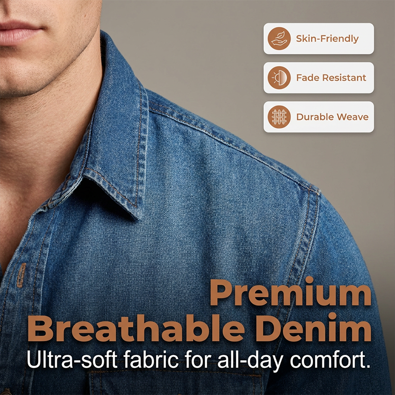 ✨ Rugged Everyday Style | Men's Tailored Denim Button-Down Shirt