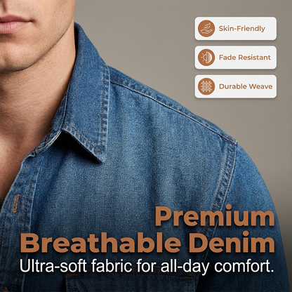 ✨ Rugged Everyday Style | Men's Tailored Denim Button-Down Shirt