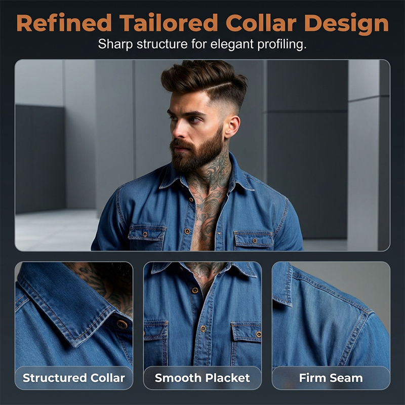 ✨ Rugged Everyday Style | Men's Tailored Denim Button-Down Shirt