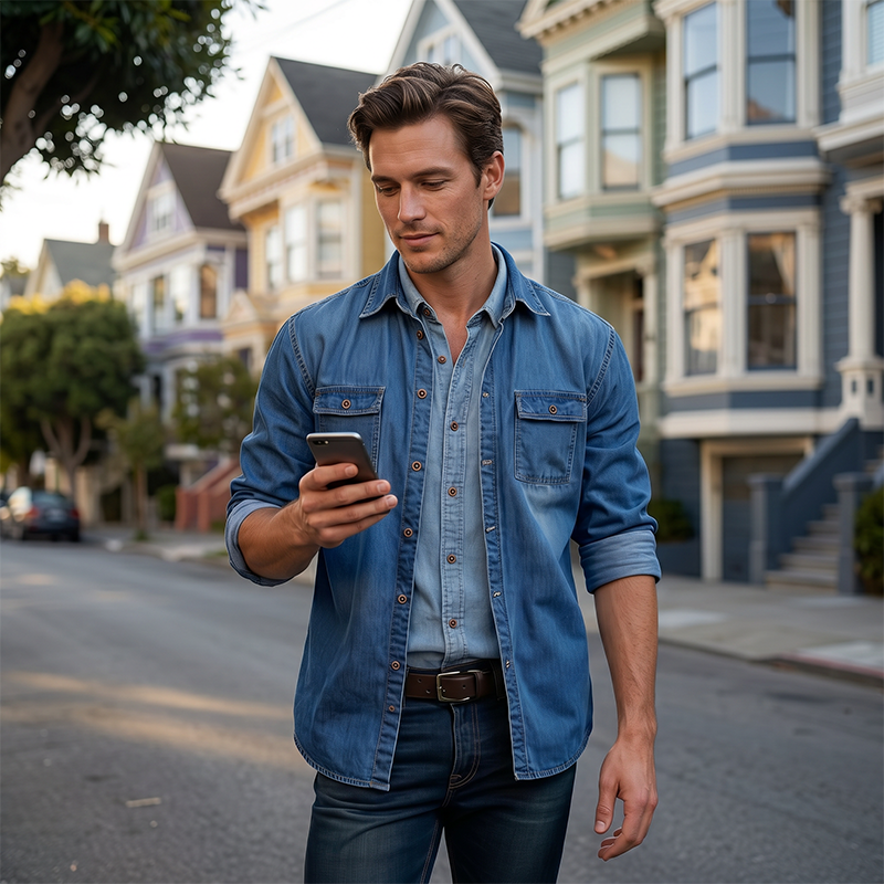 ✨ Rugged Everyday Style | Men's Tailored Denim Button-Down Shirt