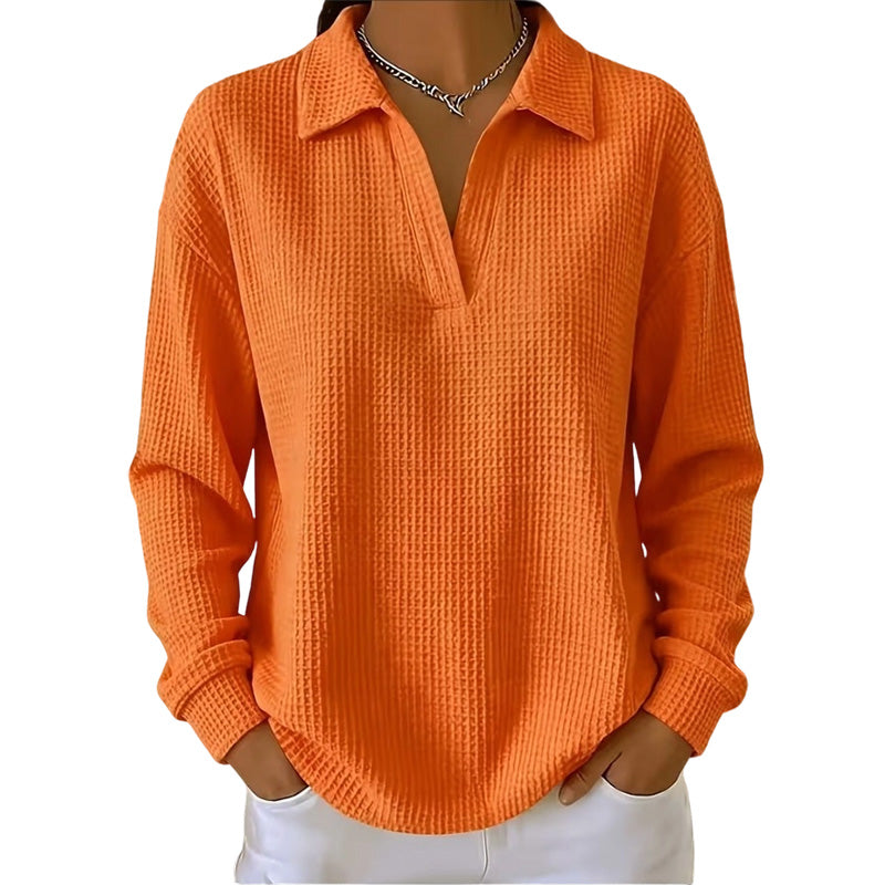 ✨ Textured Comfort | Women's Waffle-Knit V-Neck Relaxed-Fit Top