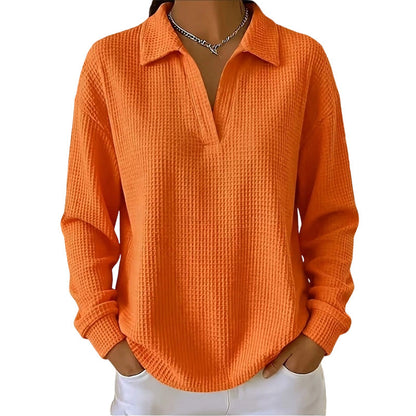 ✨ Textured Comfort | Women's Waffle-Knit V-Neck Relaxed-Fit Top
