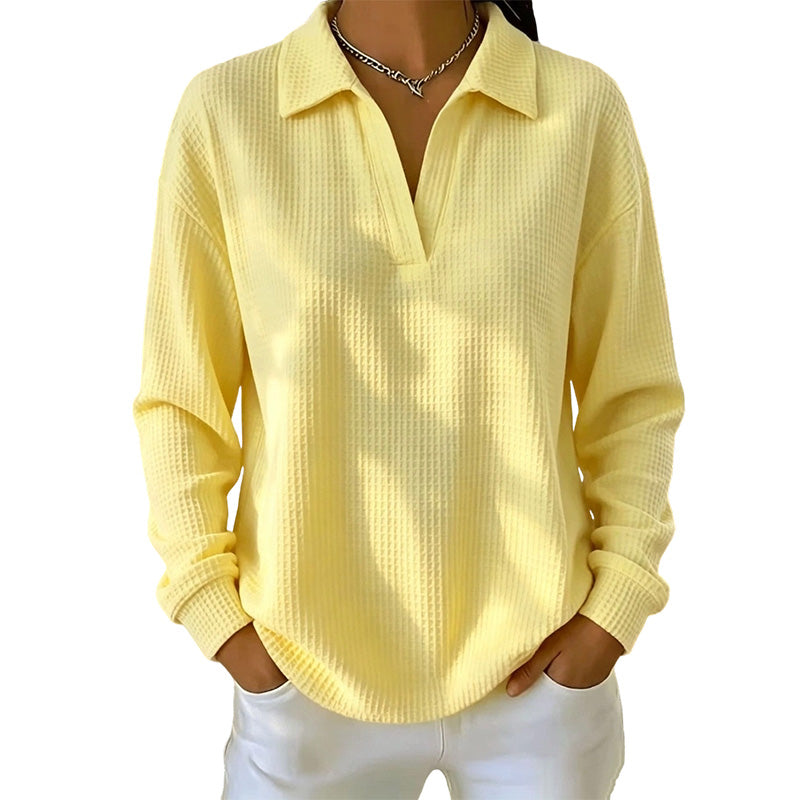 ✨ Textured Comfort | Women's Waffle-Knit V-Neck Relaxed-Fit Top