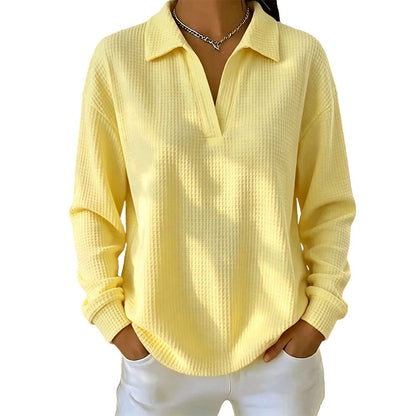 ✨ Textured Comfort | Women's Waffle-Knit V-Neck Relaxed-Fit Top