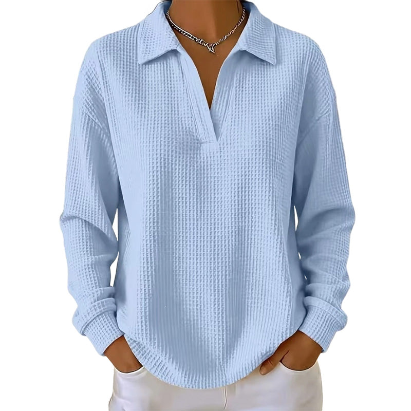 ✨ Textured Comfort | Women's Waffle-Knit V-Neck Relaxed-Fit Top