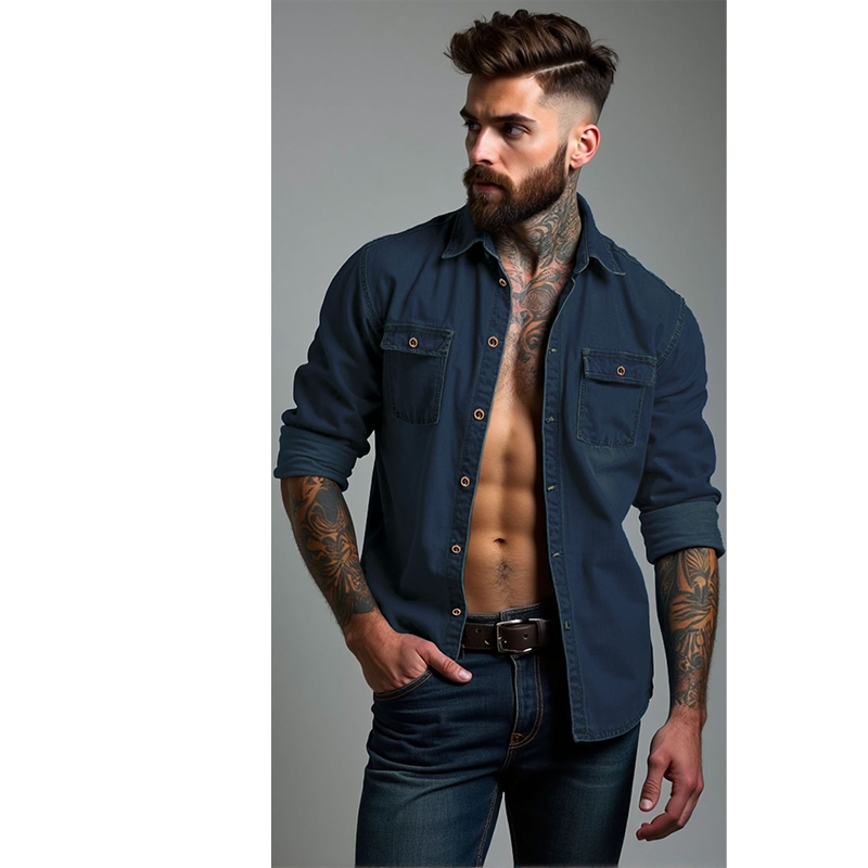 ✨ Rugged Everyday Style | Men's Tailored Denim Button-Down Shirt