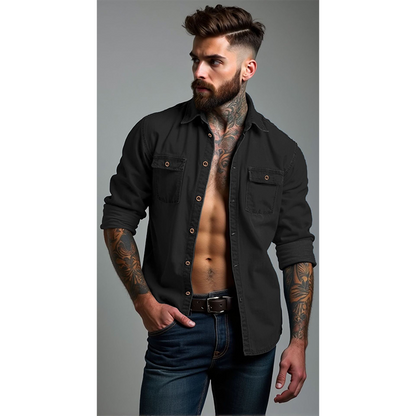 ✨ Rugged Everyday Style | Men's Tailored Denim Button-Down Shirt