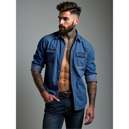 ✨ Rugged Everyday Style | Men's Tailored Denim Button-Down Shirt