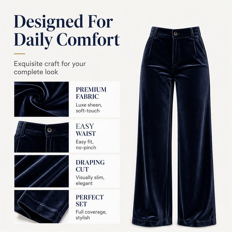 ✨ Elevated Comfort | Women's High-Waisted Velvet Wide-Leg Pants