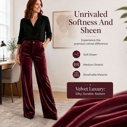 ✨ Elevated Comfort | Women's High-Waisted Velvet Wide-Leg Pants