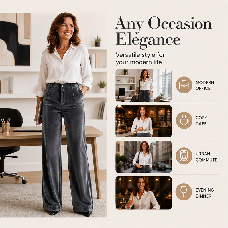 ✨ Elevated Comfort | Women's High-Waisted Velvet Wide-Leg Pants