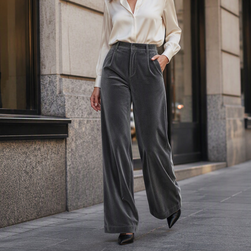 ✨ Elevated Comfort | Women's High-Waisted Velvet Wide-Leg Pants