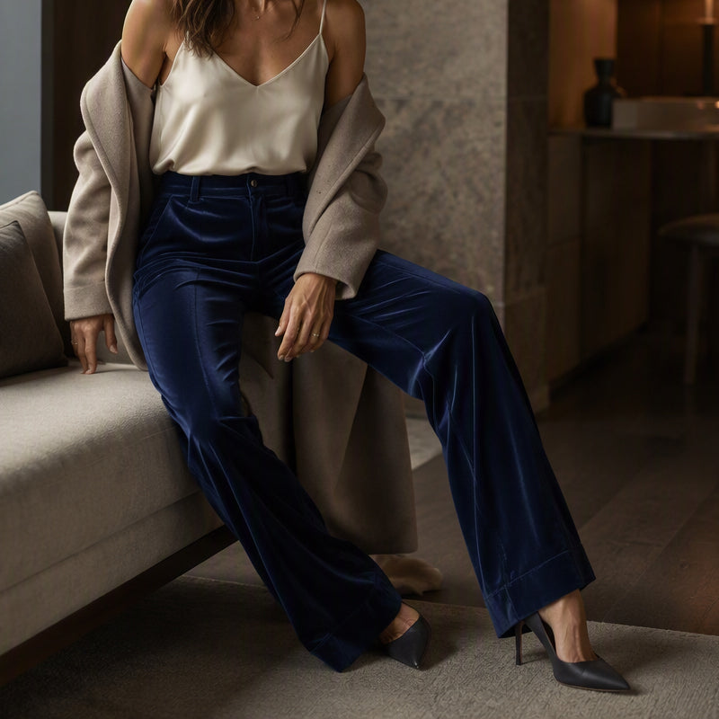 ✨ Elevated Comfort | Women's High-Waisted Velvet Wide-Leg Pants