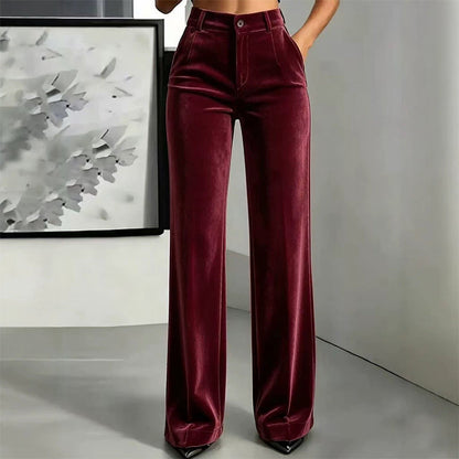 ✨ Elevated Comfort | Women's High-Waisted Velvet Wide-Leg Pants