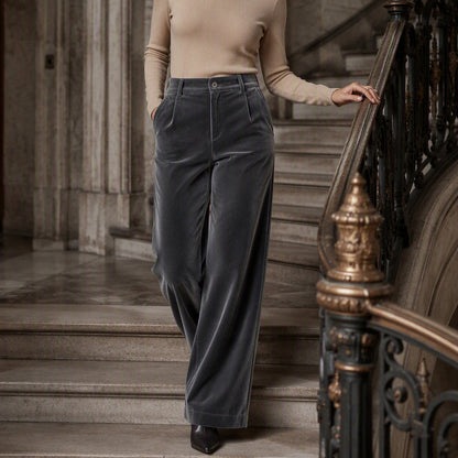 ✨ Elevated Comfort | Women's High-Waisted Velvet Wide-Leg Pants