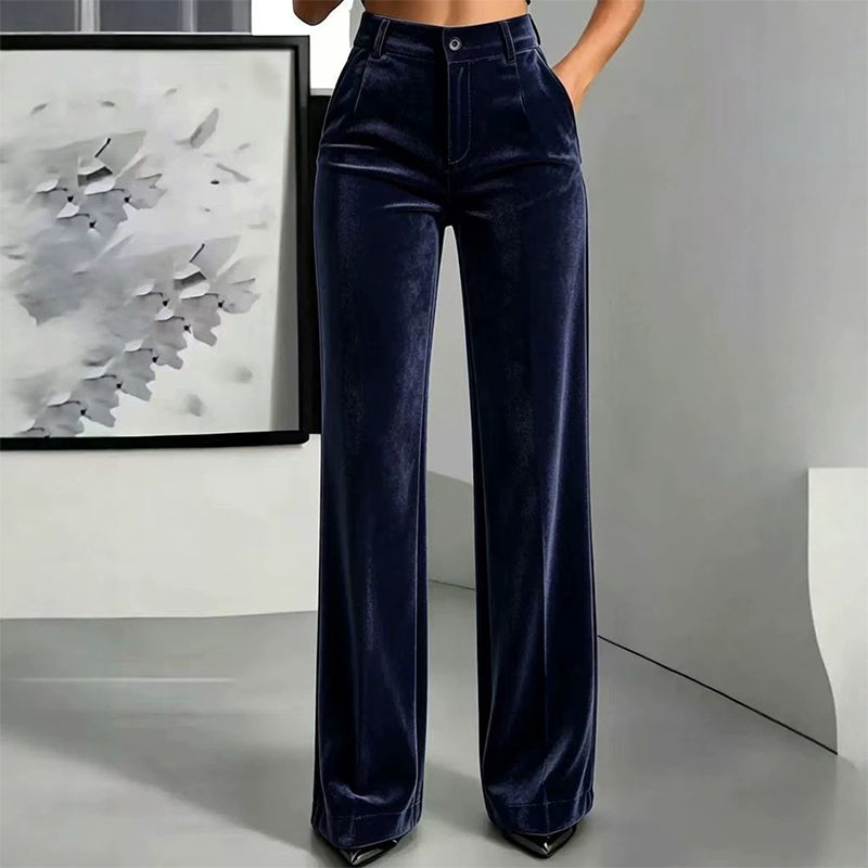 ✨ Elevated Comfort | Women's High-Waisted Velvet Wide-Leg Pants