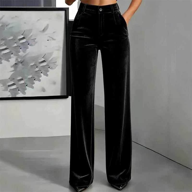 ✨ Elevated Comfort | Women's High-Waisted Velvet Wide-Leg Pants