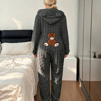 🐻 Cozy With a Playful Twist | Women's Bear-Embroidered Hooded One-Piece Loungewear ⚡ Free Shipping