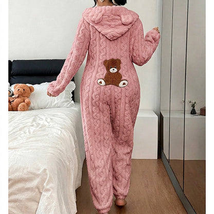 🐻 Cozy With a Playful Twist | Women's Bear-Embroidered Hooded One-Piece Loungewear ⚡ Free Shipping