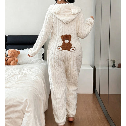 🐻 Cozy With a Playful Twist | Women's Bear-Embroidered Hooded One-Piece Loungewear ⚡ Free Shipping