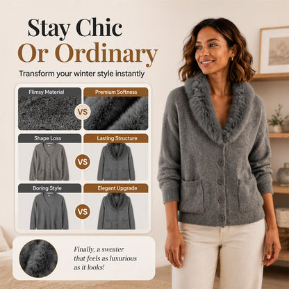 ☁️ Cozy Elegance | Women's Furry-Collar Knit Cardigan