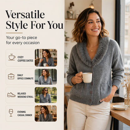 ☁️ Cozy Elegance | Women's Furry-Collar Knit Cardigan
