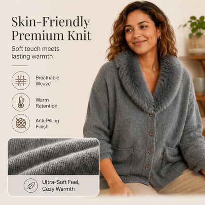 ☁️ Cozy Elegance | Women's Furry-Collar Knit Cardigan