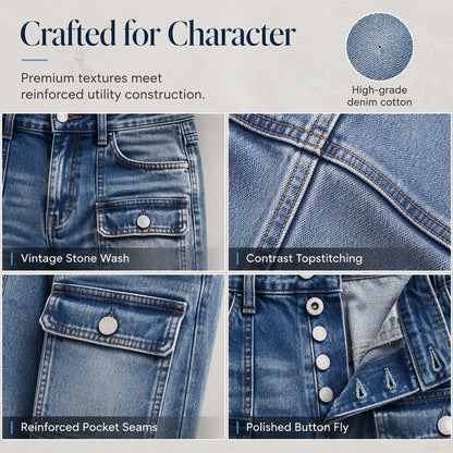 ✨ Flattering Denim | Women's High-Waisted Flap-Pocket Straight-Leg Jeans