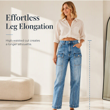 ✨ Flattering Denim | Women's High-Waisted Flap-Pocket Straight-Leg Jeans