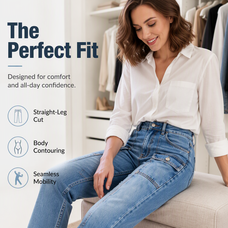 ✨ Flattering Denim | Women's High-Waisted Flap-Pocket Straight-Leg Jeans