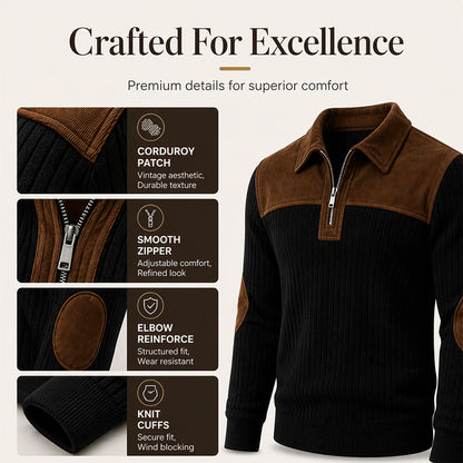 Men's Quarter Zip Corduroy Knit Sweater