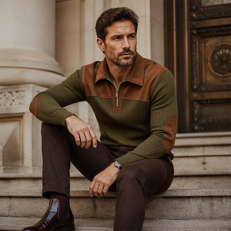 Men's Quarter Zip Corduroy Knit Sweater