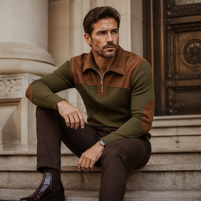 Men's Quarter Zip Corduroy Knit Sweater