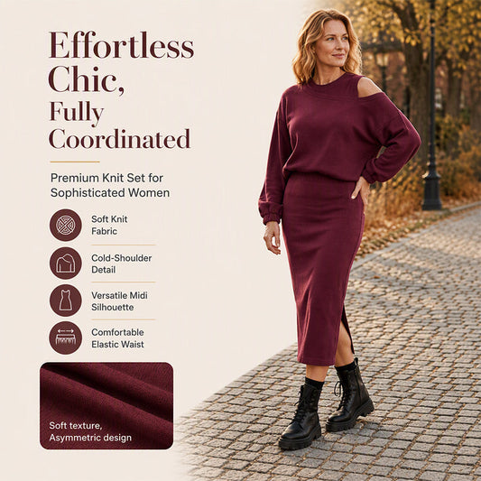✨ Easy Layered Style | Women's Slanted-Shoulder Sweatshirt & Sleeveless Dress 2-Piece Set