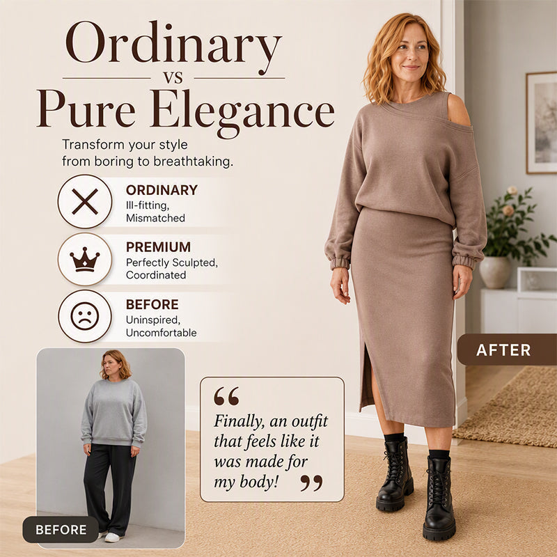 ✨ Easy Layered Style | Women's Slanted-Shoulder Sweatshirt & Sleeveless Dress 2-Piece Set