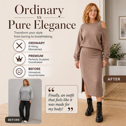 ✨ Easy Layered Style | Women's Slanted-Shoulder Sweatshirt & Sleeveless Dress 2-Piece Set