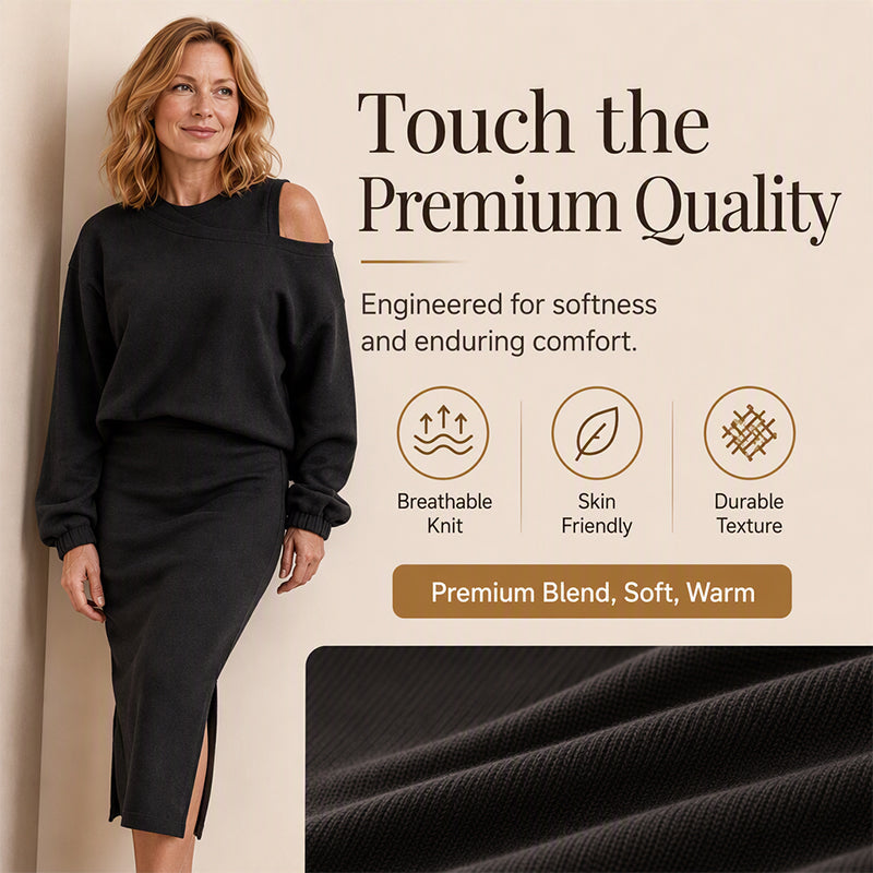 ✨ Easy Layered Style | Women's Slanted-Shoulder Sweatshirt & Sleeveless Dress 2-Piece Set