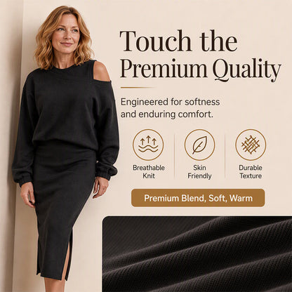 ✨ Easy Layered Style | Women's Slanted-Shoulder Sweatshirt & Sleeveless Dress 2-Piece Set