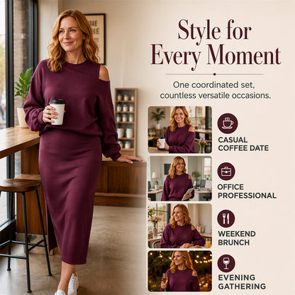 ✨ Easy Layered Style | Women's Slanted-Shoulder Sweatshirt & Sleeveless Dress 2-Piece Set