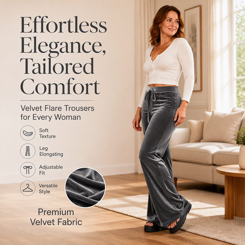 ✨ Retro Meets Comfort | Women’s Velvet Drawstring Flare Pants