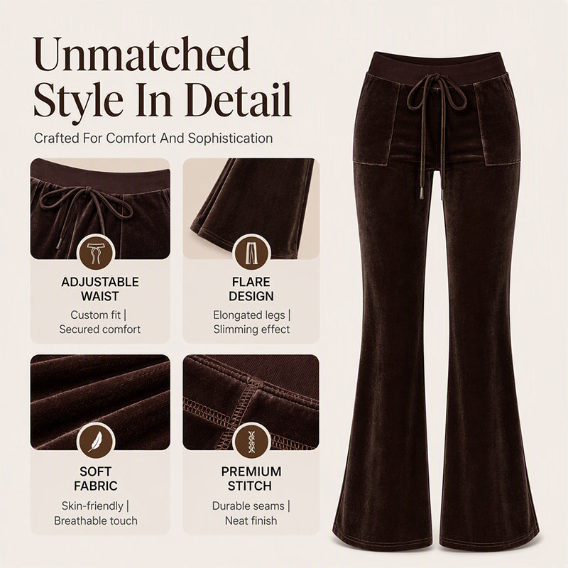 ✨ Retro Meets Comfort | Women’s Velvet Drawstring Flare Pants